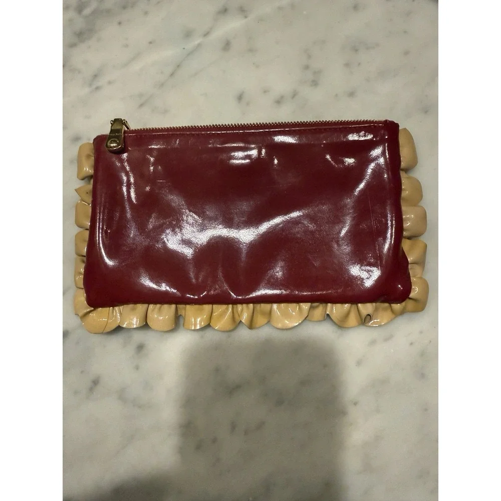 Miu Miu Red Patent Leather Ruffle Bow Pouch Clutch Bag Ciliegia Cipria